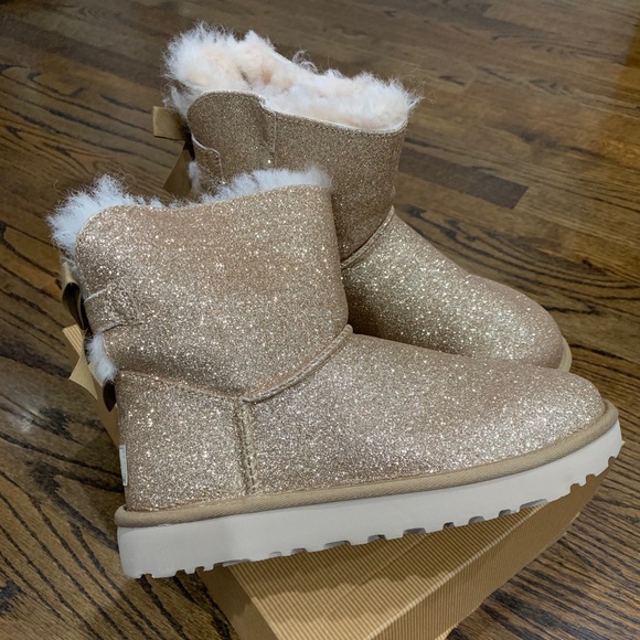 UGG Shoes - New Ugg Mini Bailey Bow Gold Glitter Sparkle 6